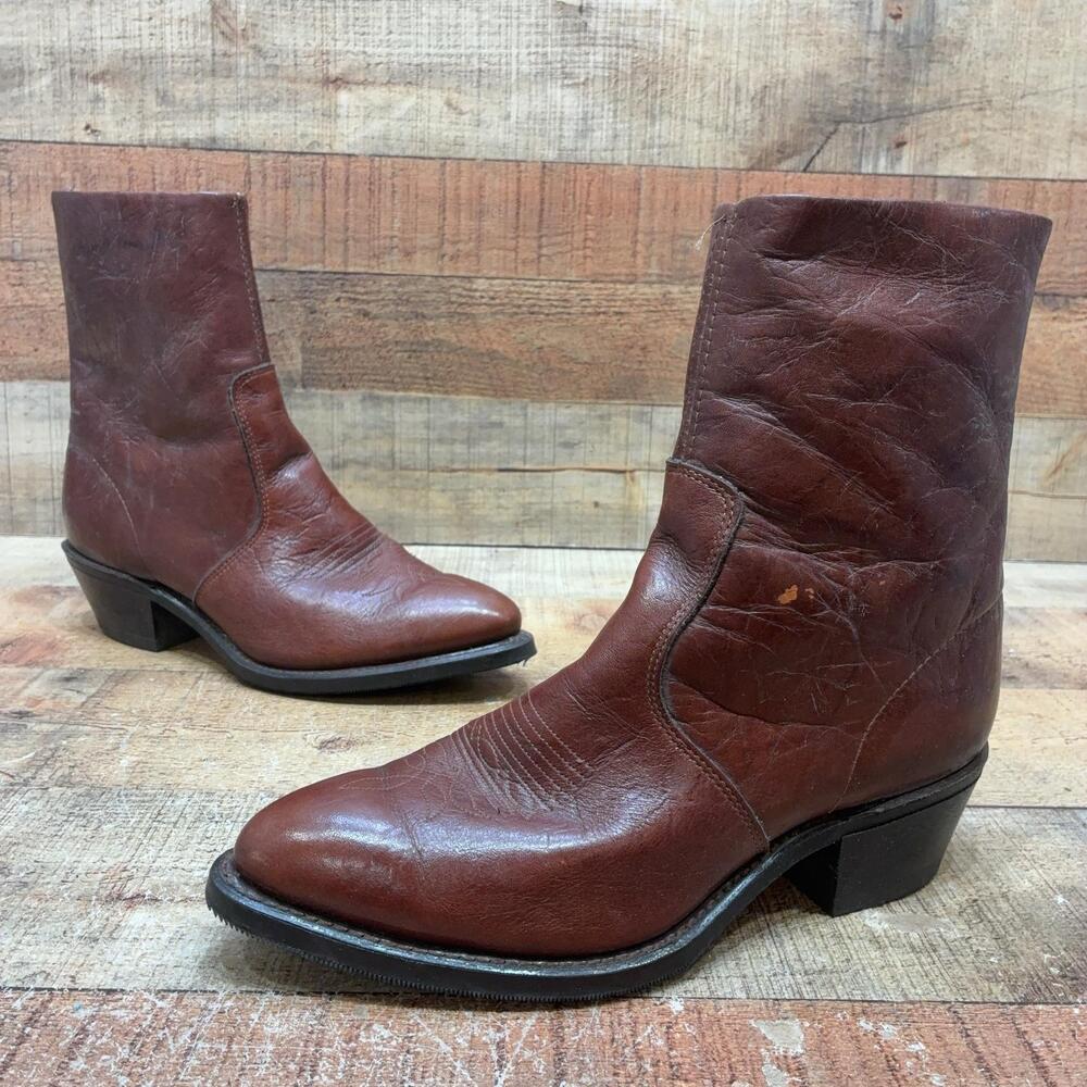Durango 84497 Boots Men’s Size 8 EE Brown Leather Western Ankle Zip Cowboy VTG